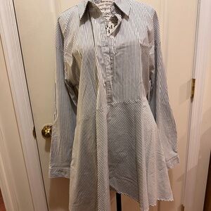 Cupio black and white stripe loose blouse top button down to free flowing